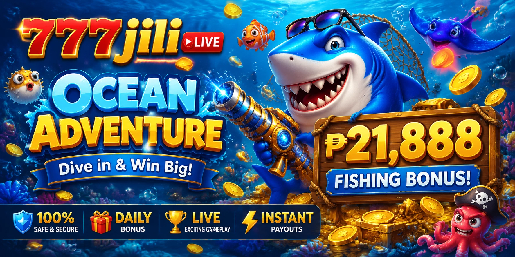 Fishing game promotion-style visual for fast entry and mobile play